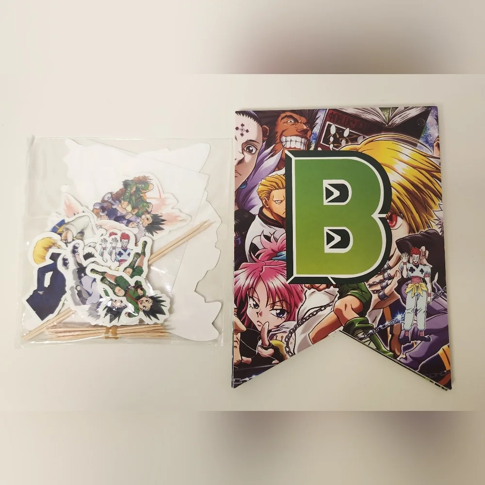 Bundle of 2 Anime Hunter x Hunter & Sally Face Birthday Banner & Cupcake Toppers